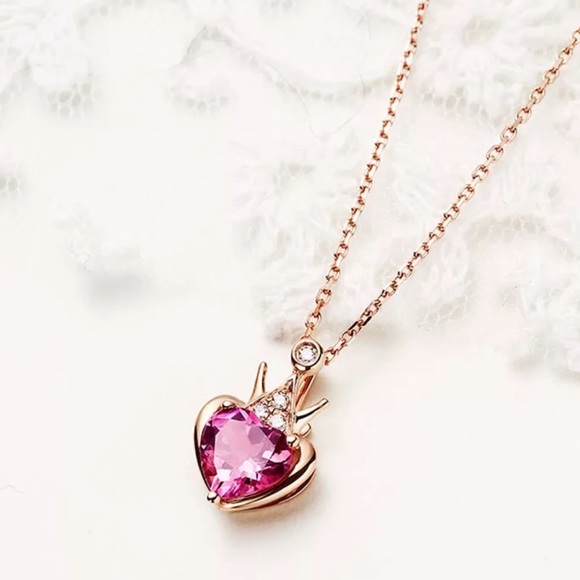 💗 Pink Heart CZ Diamond Silver Necklace 💗 - Picture 2 of 5